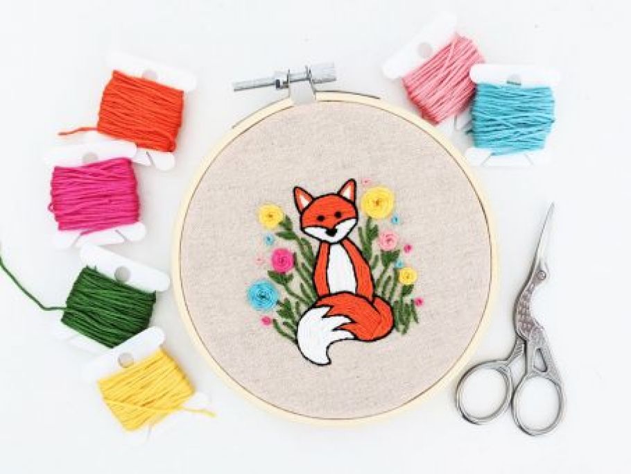 This image is of Rebecca MacDonald&#039;s fox embroidery workshop at the Tett Centre on March 20, 2021