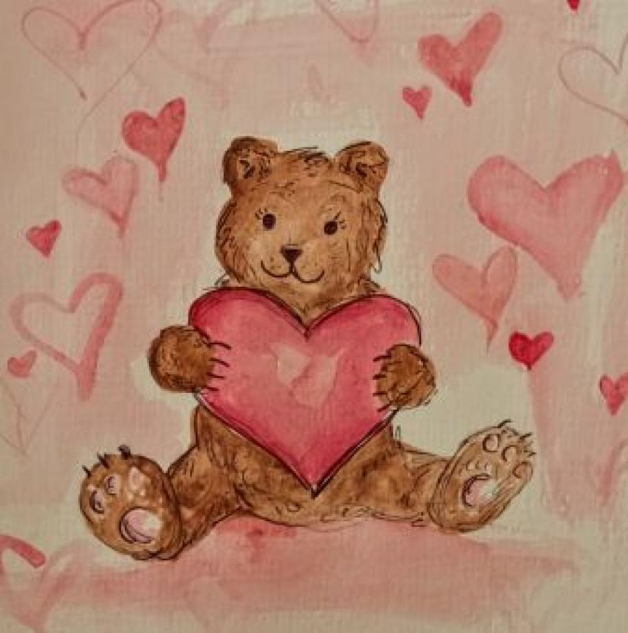 Valentine Bear: A watercolour workshop with Alex Lowe at the Tett Centre for Creativity &amp; Learning.