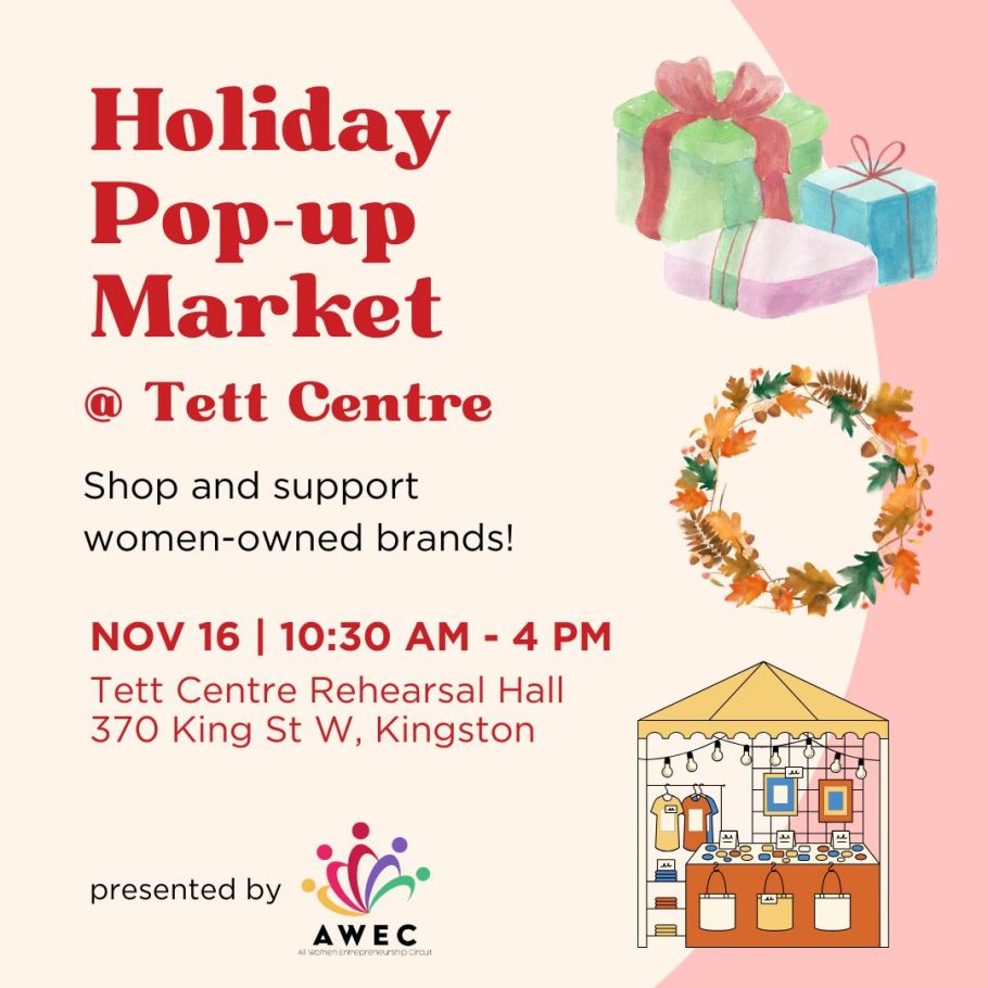 Text reads, "Holiday Pop Up Market at the Tett Centre" with a variety of holiday images. 
