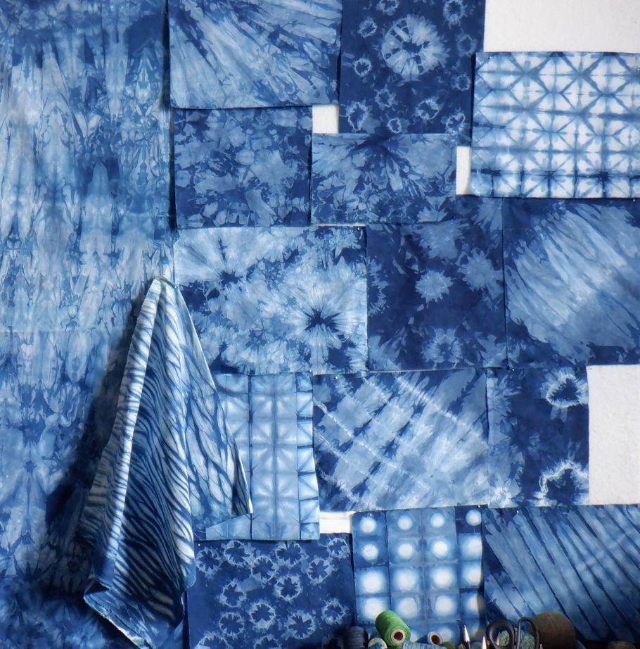 Patterned cloth dyed indigo blue