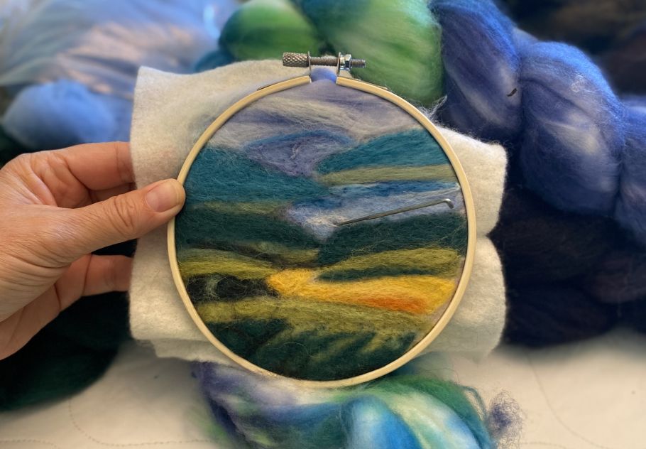 Landscape needle felted on a small loom