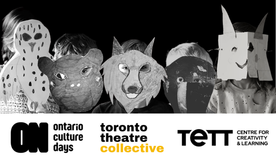 Children wearing handmade craft animal masks.