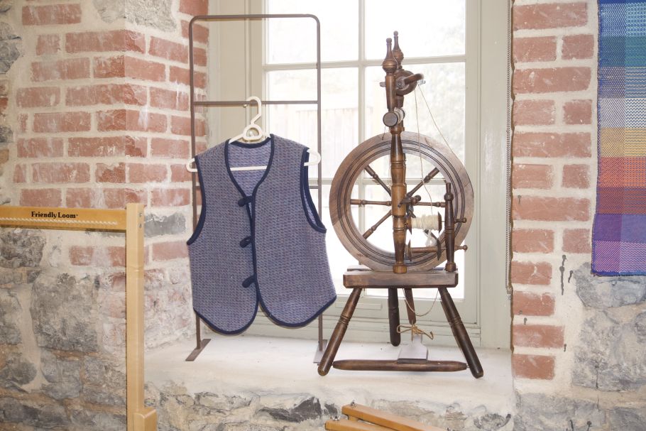 Vest and wheel on display in the KHWS studio window.