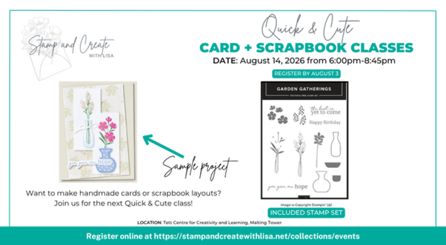 Graphic for August 2026 Tett Centre Quick & Cute Class with Lisa Henderson.