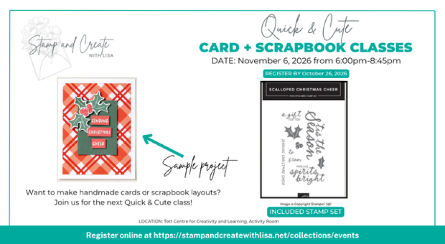 Graphic for November's Quick & Cute Scrapbooking workshop by Lisa Henderson