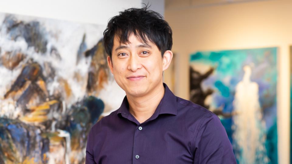 Artist Pengyuan Wang at his 2019 solo exhibition at the Tett Centre