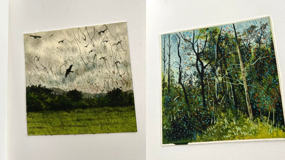 Two watercolour paintings of landscapes.