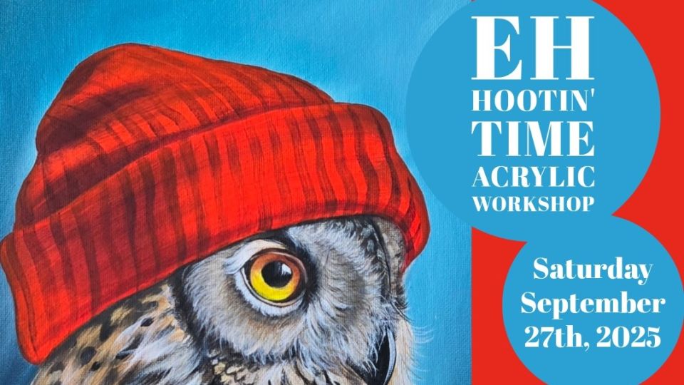 Acrylic painting of an owl's head