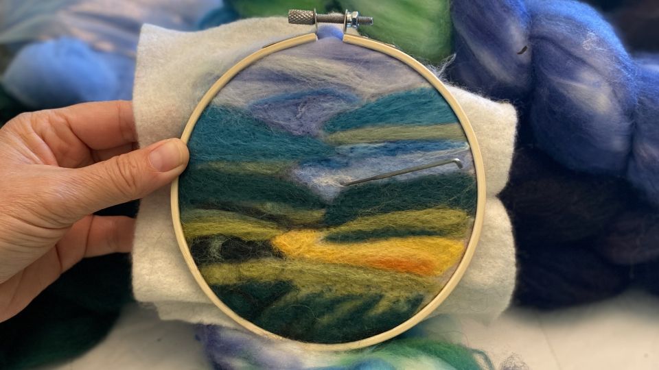 Landscape needle felted on a small loom