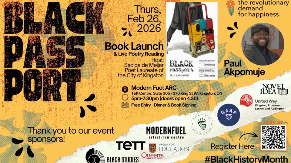 A landscape poster with event details, and the title Black Passport.