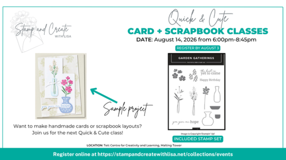Graphic for August 2026 Tett Centre Quick & Cute Class with Lisa Henderson.