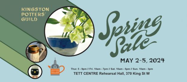 Pottery in designed circles. Kingston Potters' Guild Spring Sale May 2-5. 