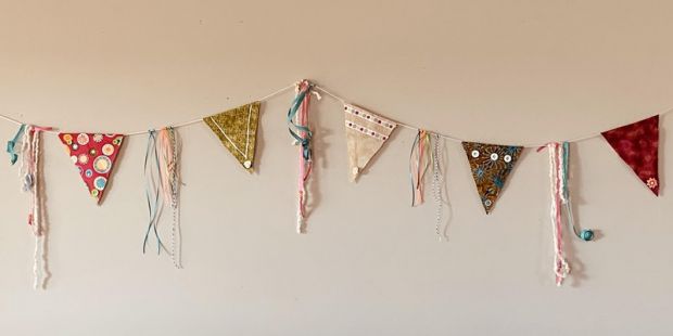This image is of Rhonda Evan's pennent bunting banner workshop that will be held at the Tett Centre on March 20, 2021