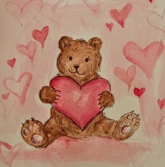 Valentine Bear: A watercolour workshop with Alex Lowe at the Tett Centre for Creativity & Learning.
