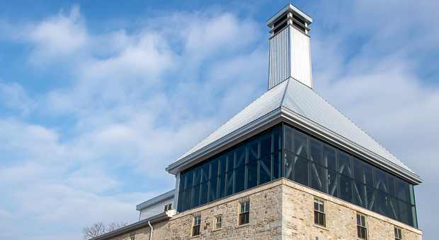 A exterior photo of the Malting Tower at the Tett Centre in Kingston, Ontario