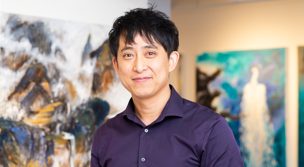 Artist Pengyuan Wang at his 2019 solo exhibition at the Tett Centre