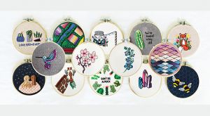 Artist Rebecca MacDonald's embroidery hoop display patterns